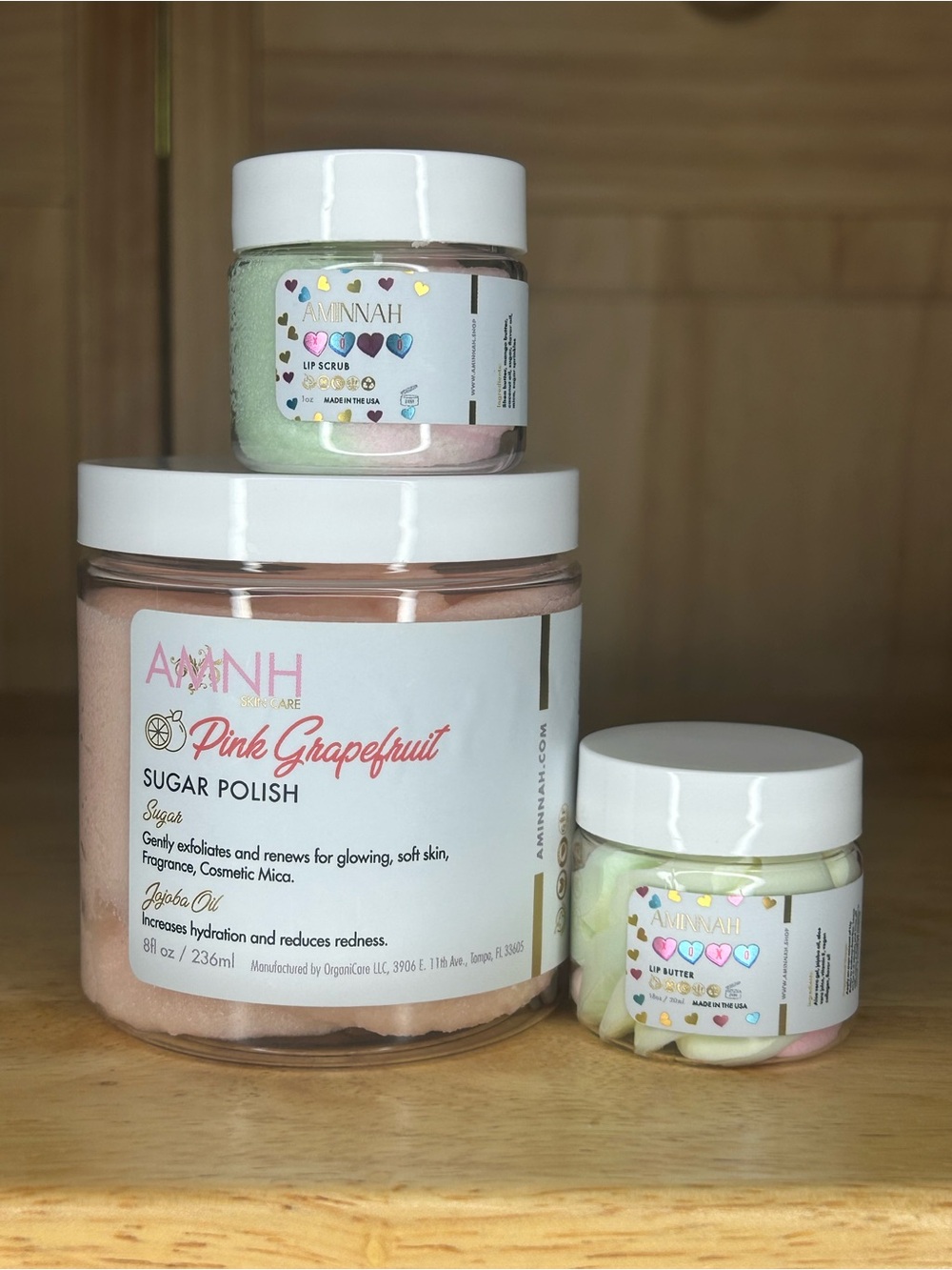 Pink Grapefruit 🍓🥝 XOXO • Sugar Polish, Lip Scrub&Butter Bundle by AMINNAH